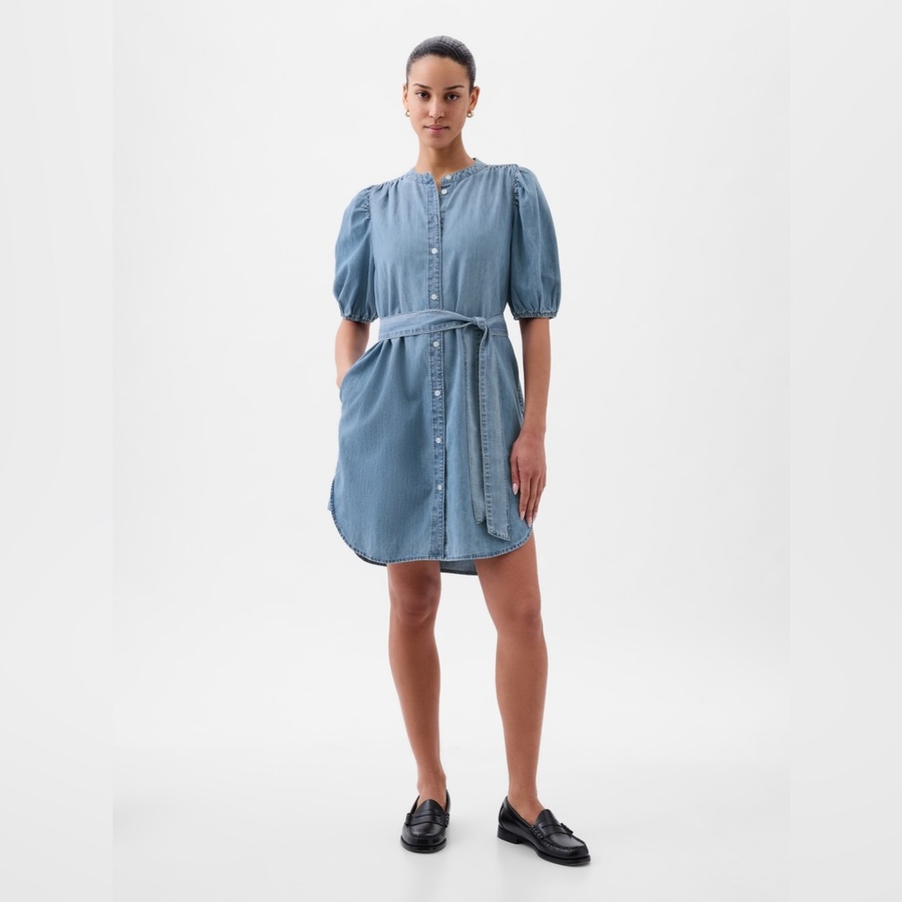 GAP Puff-Sleeve Denim Mini Dress - Medium Petite NWT